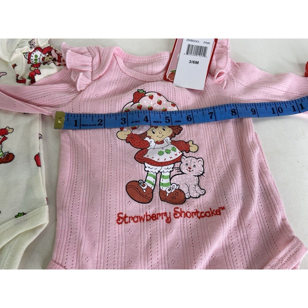 Strawberry Shortcake Three Piece Bodysuit Set Pink Baby Girls Size 3-6 Months - Picture 7 of 9